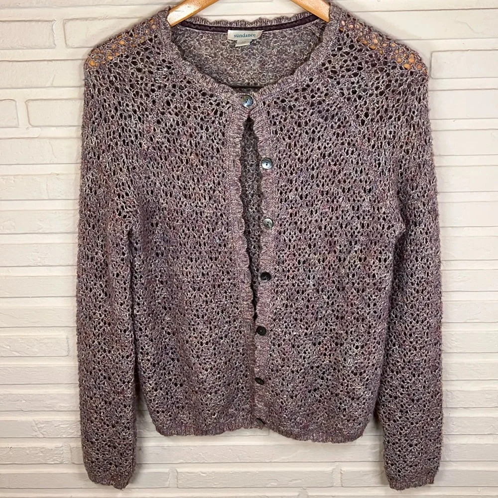 Sundance Purple Crocheted Long Sleeve Cardigan Sweater, Women’s Size Extra Small